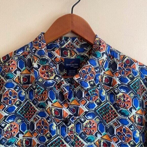 Daniel Hechter 100% Silk Geometric Print Blouse Woman Medium Dopamine Old Money - Picture 6 of 15